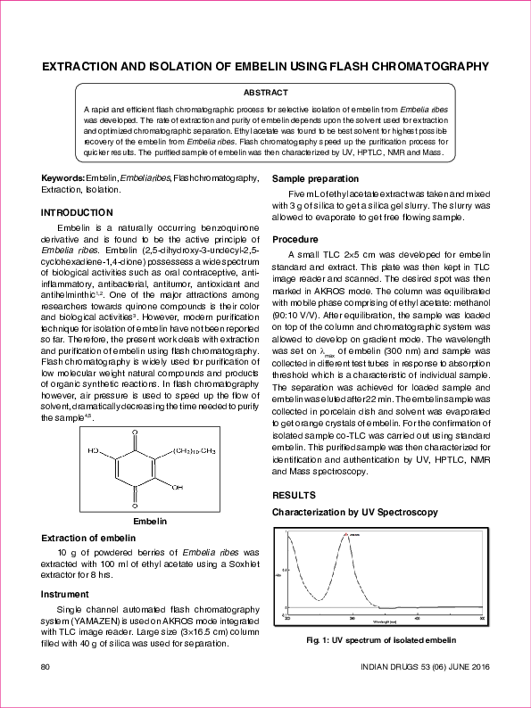 (PDF) Extraction and Isolation of Embelin Using Flash Chromatography