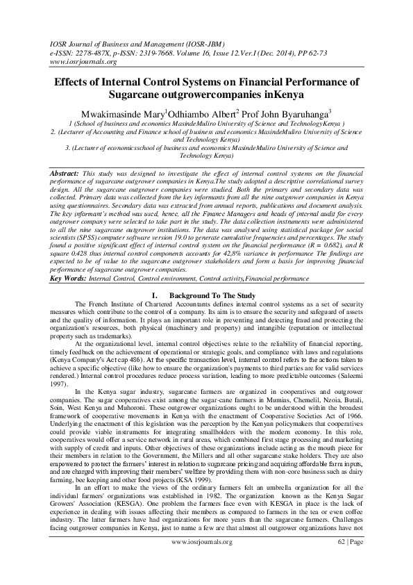 (PDF) Effects of Internal Control Systems on Financial Performance of ...