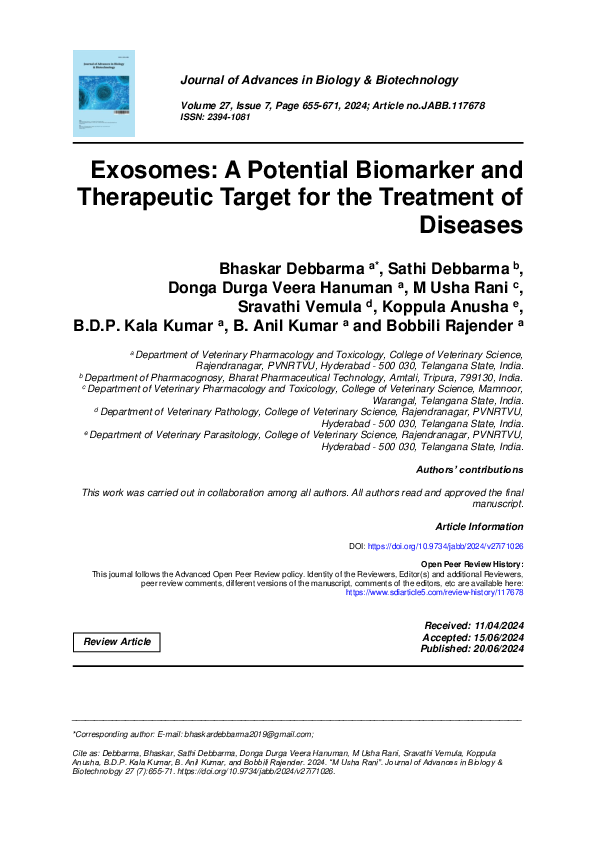 (PDF) Exosomes: A Potential Biomarker and Therapeutic Target for the ...