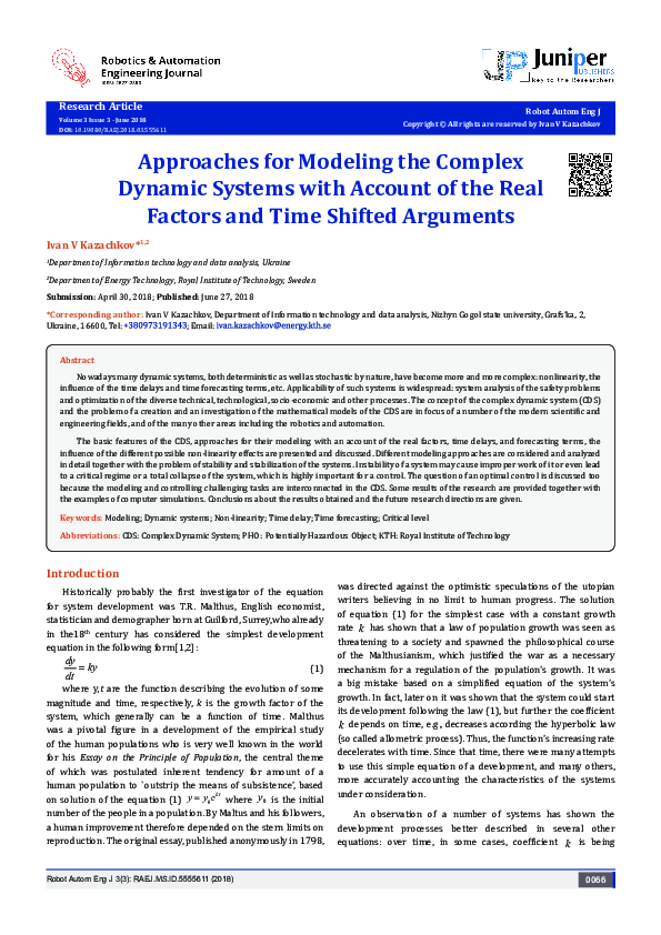 (PDF) Approaches for Modeling the Complex Dynamic Systems with Account ...