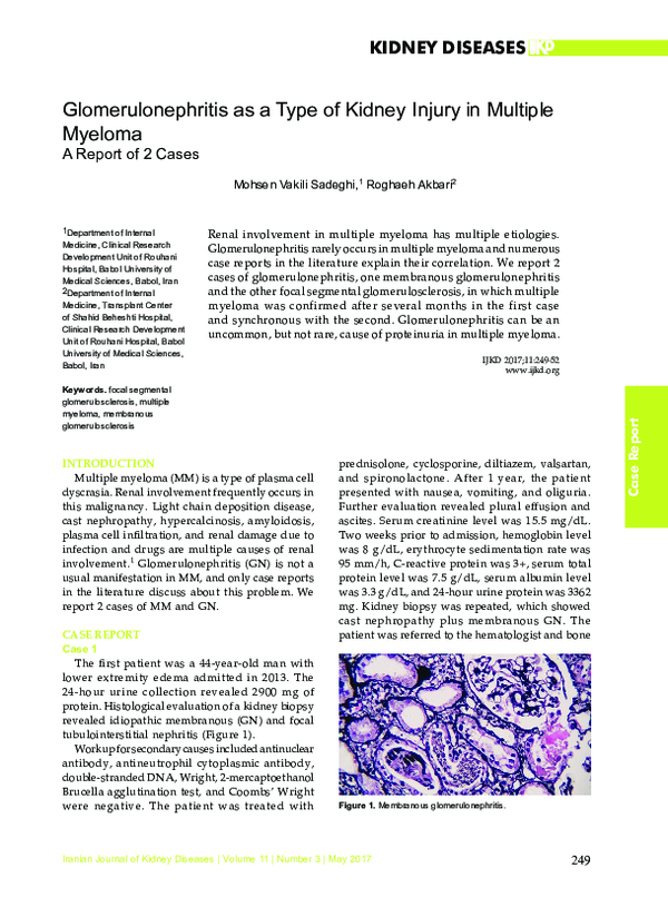 (PDF) Glomerulonephritis as a Type of Kidney Injury in Multiple Myeloma ...