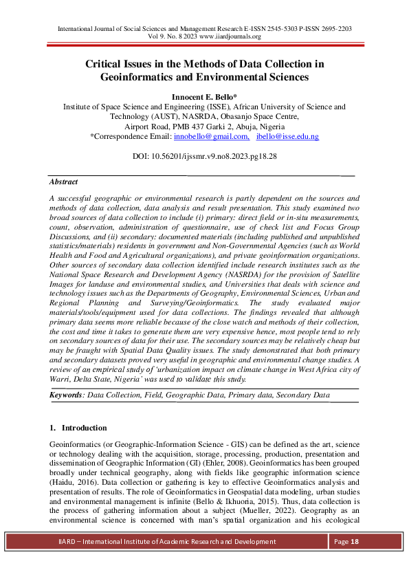 (PDF) Critical Issues in the Methods of Data Collection in ...