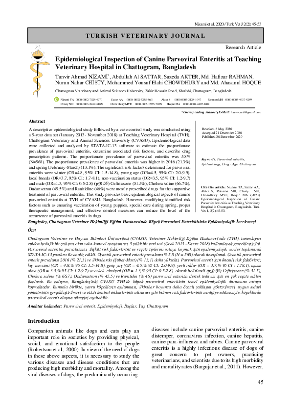 (PDF) Clinico-epidemiological Inspection of Canine Parvoviral Enteritis ...