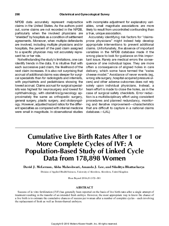 (PDF) Cumulative Live Birth Rates After 1 or More Complete Cycles of IVF