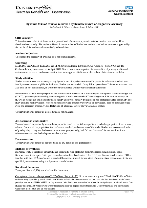 (PDF) Dynamic tests of ovarian reserve: a systematic review of ...