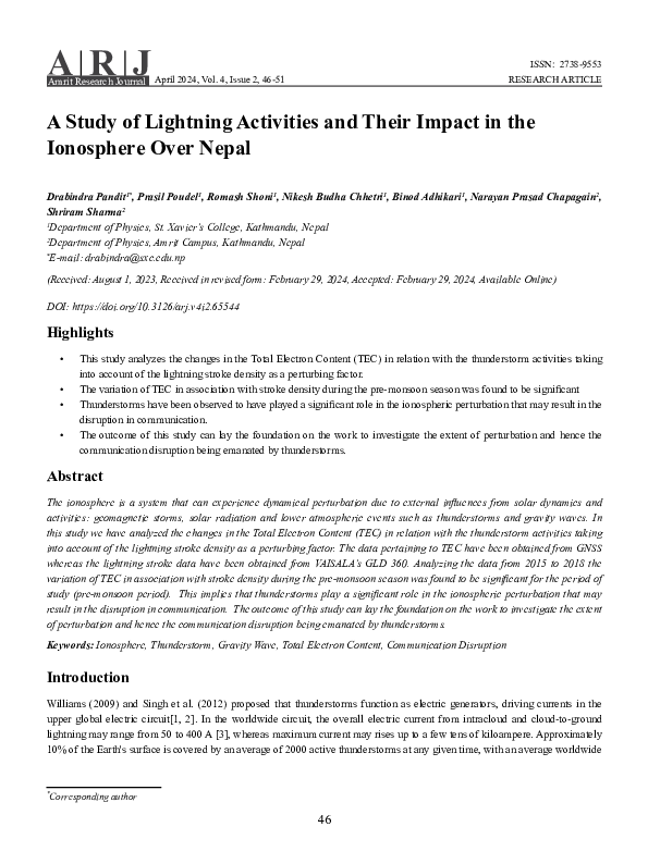 (PDF) A Study of Lightning Activities and Their Impact in the ...
