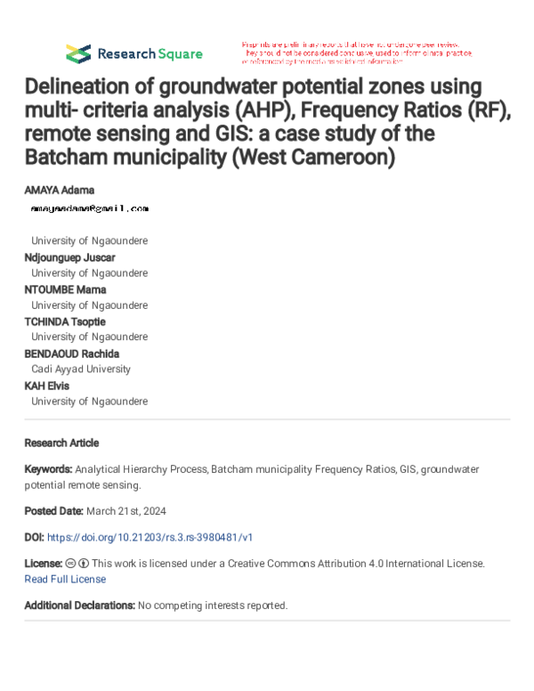 (PDF) Delineation of groundwater potential zones using multi- criteria ...