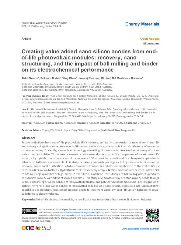 (PDF) Creating value added nano silicon anodes from endof-life ...