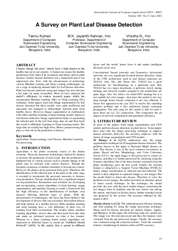 (PDF) A Survey on Plant Leaf Disease Detection