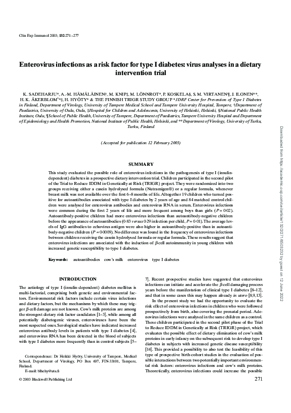 (PDF) Enterovirus infections as a risk factor for type I diabetes ...