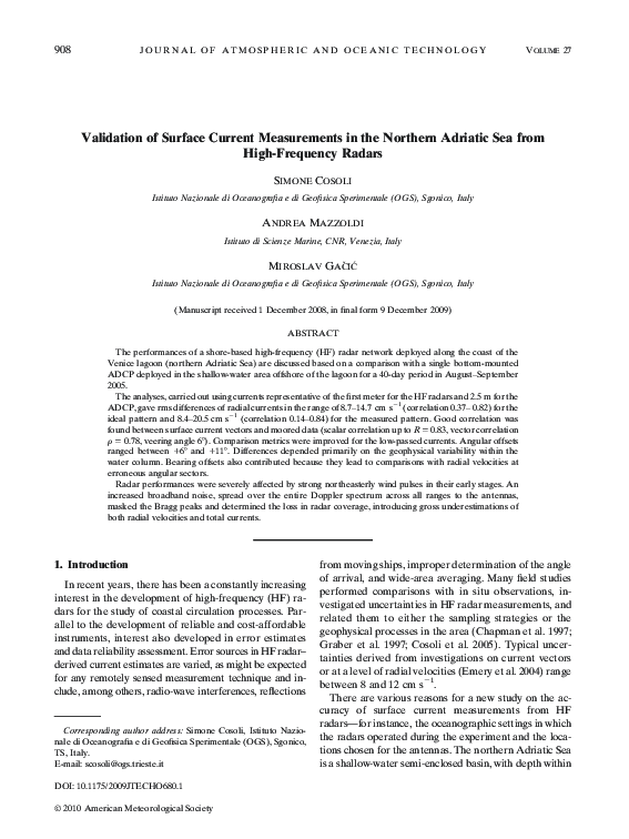(PDF) Validation of Surface Current Measurements in the Northern ...