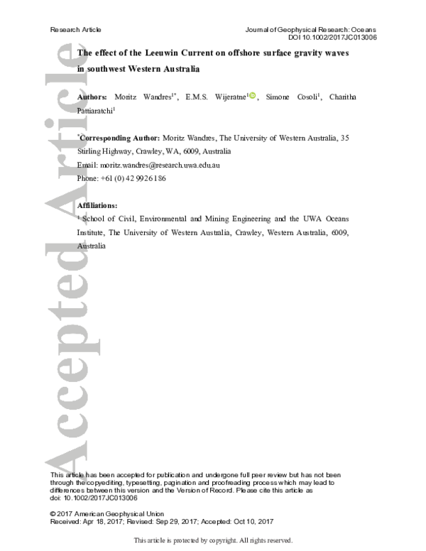 (PDF) The Effect of the Leeuwin Current on Offshore Surface Gravity ...