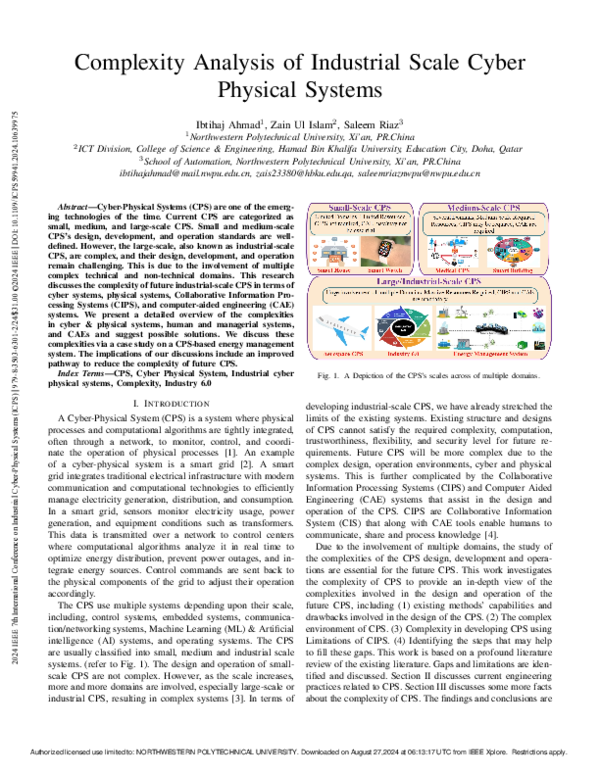(PDF) Complexity Analysis of Industrial Scale Cyber Physical Systems