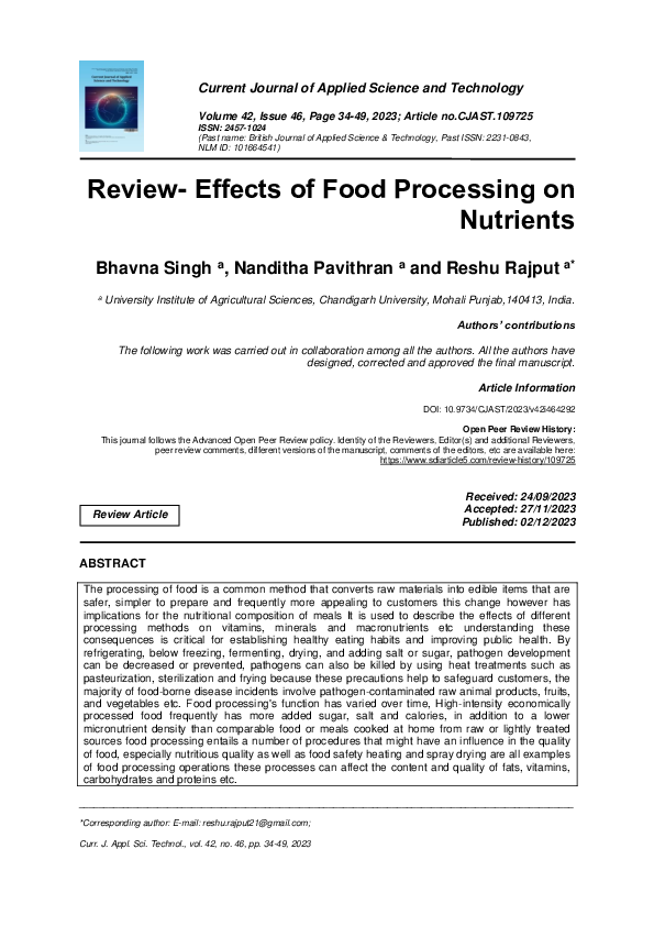 (PDF) Review- Effects of Food Processing on Nutrients