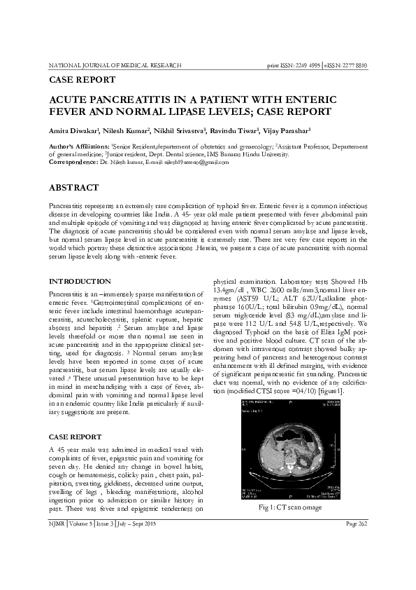 (PDF) ACUTE PANCREATITIS IN A PATIENT WITH ENTERIC FEVER AND NORMAL ...