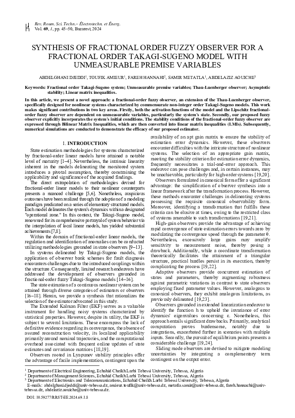 (PDF) Synthesis of Fractional Order Fuzzy Observer for a Fractional ...