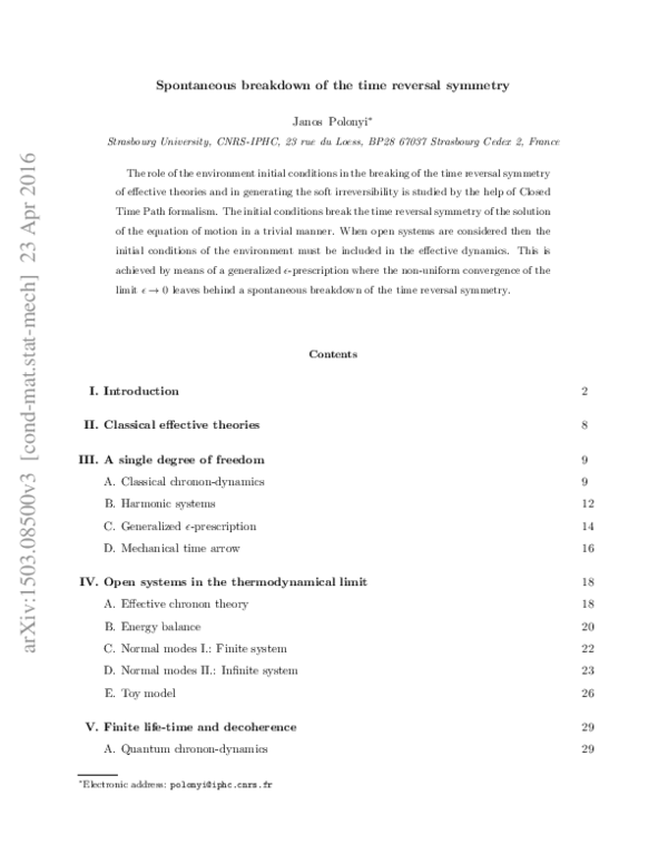 (PDF) Spontaneous breakdown of the time reversal symmetry