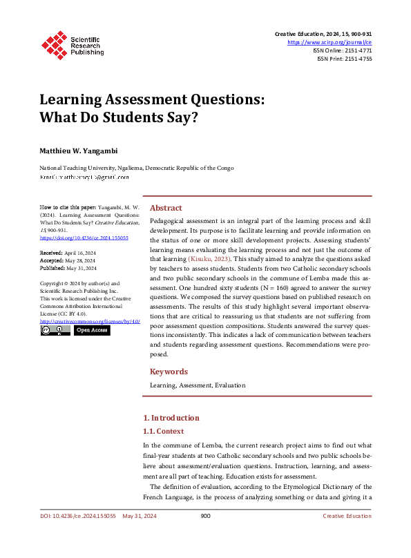 (PDF) Learning Assessment Questions: What Do Students Say?