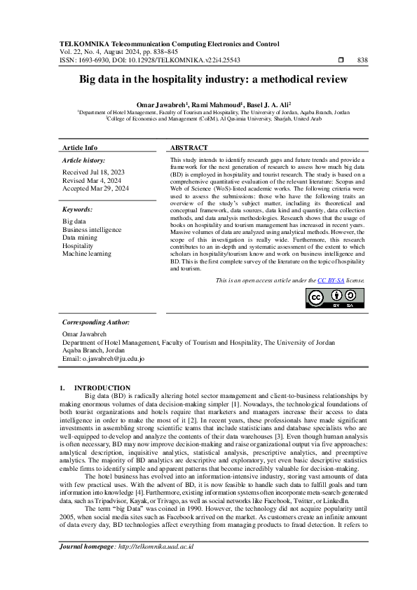 (PDF) Big data in the hospitality industry: a methodical review