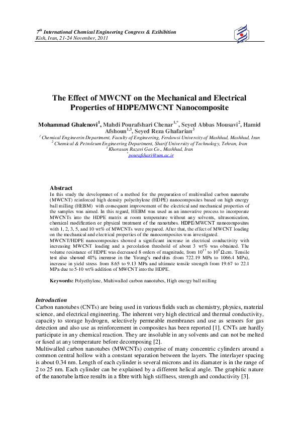 (PDF) The Effect of MWCNT on the Mechanical and Electrical Properties ...