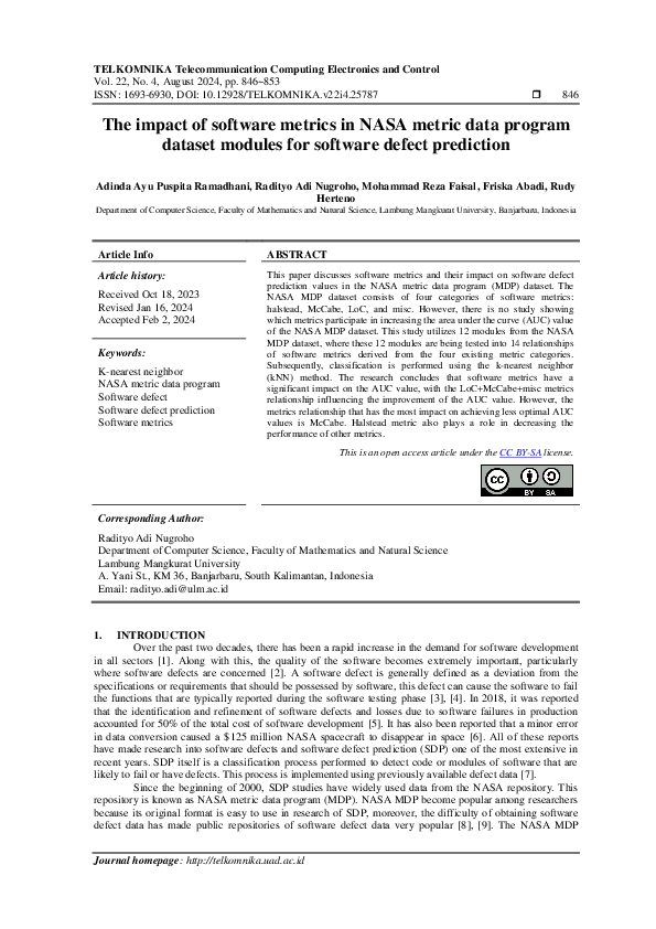 (PDF) The impact of software metrics in NASA metric data program ...