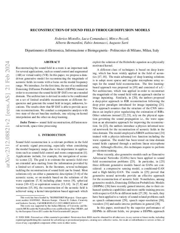 (PDF) Reconstruction of Sound Field through Diffusion Models