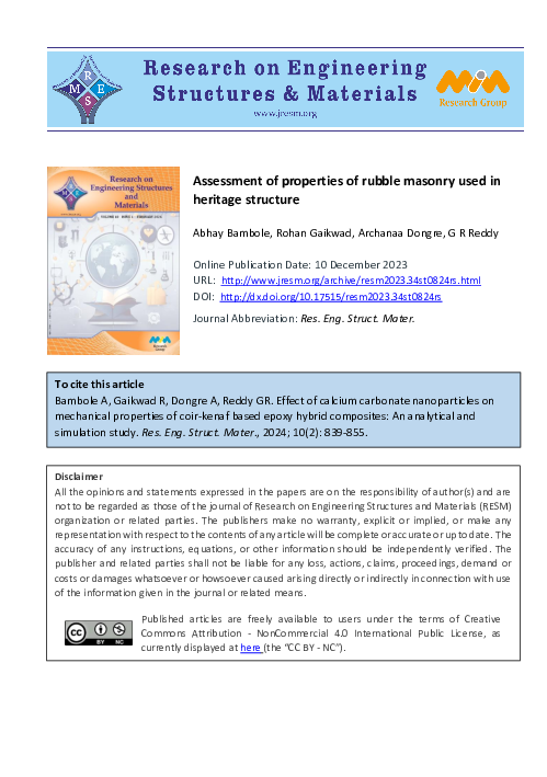 (PDF) Assessment of properties of rubble masonry used in heritage structure