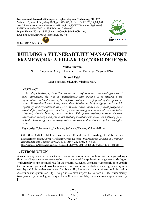 (PDF) BUILDING A VULNERABILITY MANAGEMENT FRAMEWORK: A PILLAR TO CYBER ...