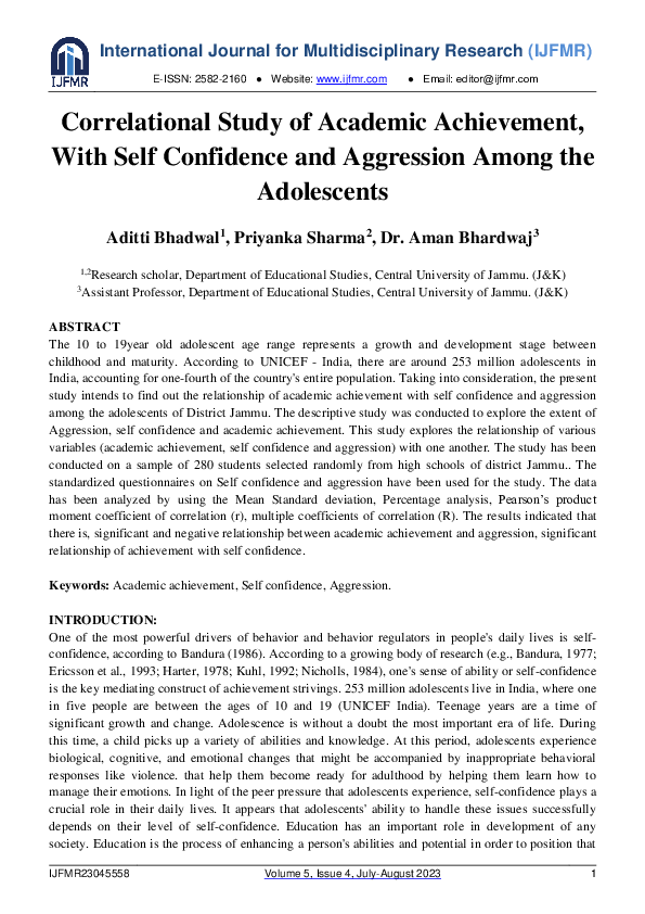 (PDF) Correlational Study of Academic Achievement, with Self Confidence ...