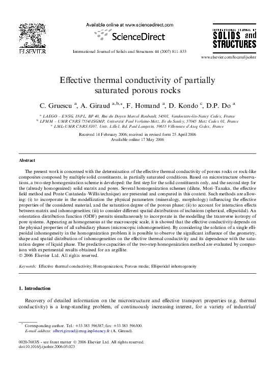 (PDF) Effective thermal conductivity of partially saturated porous rocks