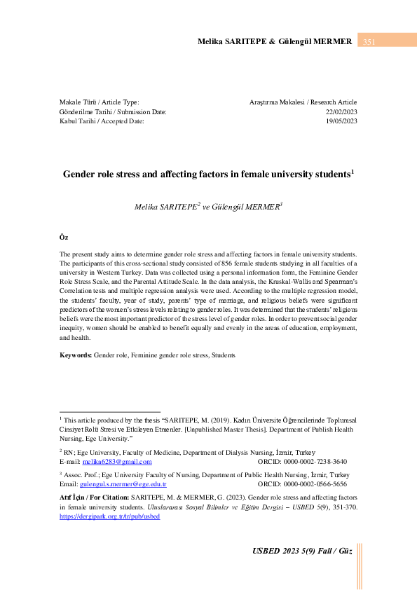 (PDF) Gender role stress and affecting factors in female university ...