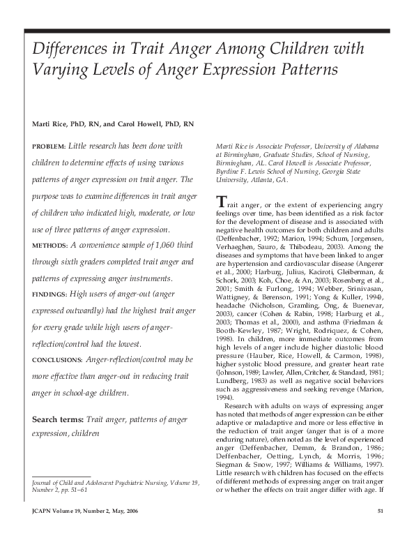 (PDF) Differences in Trait Anger Among Children with Varying Levels of ...