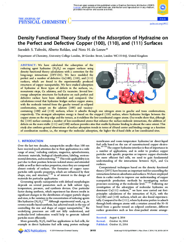 (PDF) Density Functional Theory Study of the Adsorption of Hydrazine on ...