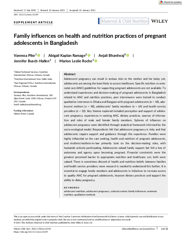 (PDF) Family influences on health and nutrition practices of pregnant ...