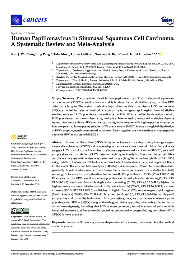 (PDF) Human Papillomavirus in Sinonasal Squamous Cell Carcinoma: A ...