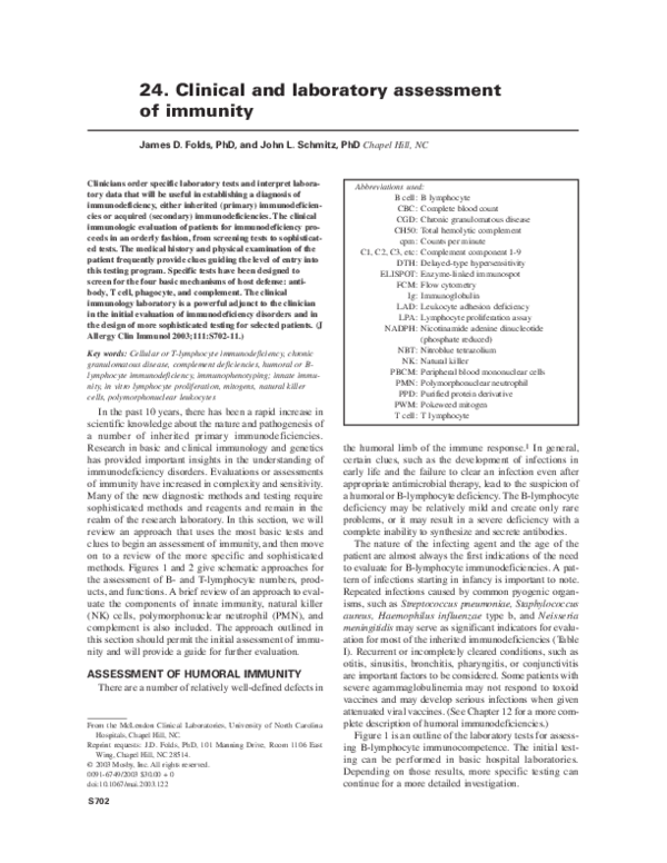 (PDF) 24. Clinical and laboratory assessment of immunity