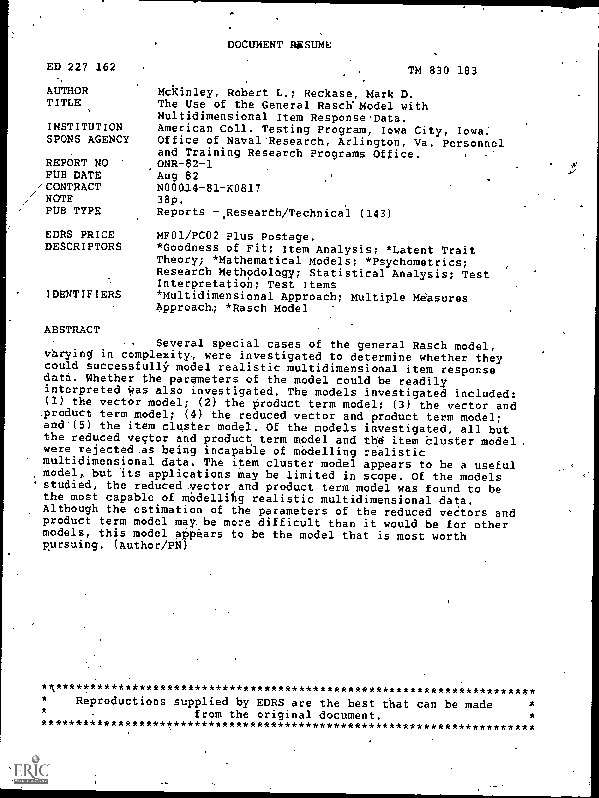 (PDF) The Use of the General Rasch Model with Multidimensional Item ...