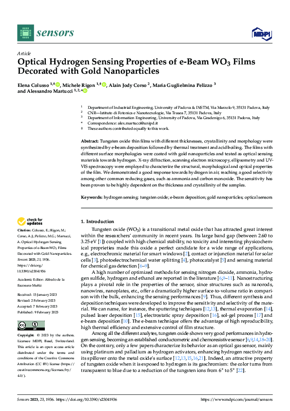 (PDF) Optical Hydrogen Sensing Properties of e-Beam WO3 Films Decorated ...