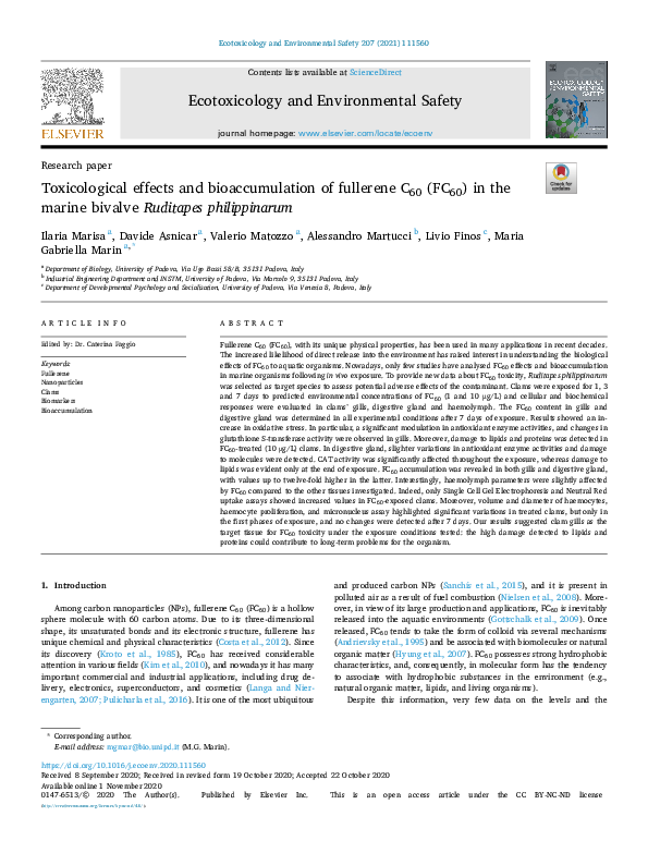 (PDF) Toxicological effects and bioaccumulation of fullerene C60 (FC60 ...