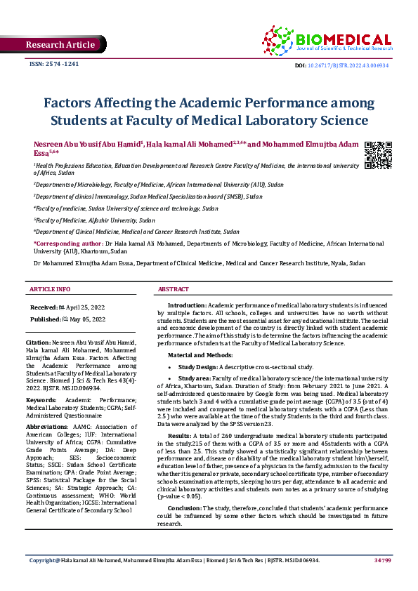 (PDF) Factors Affecting the Academic Performance among Students at ...