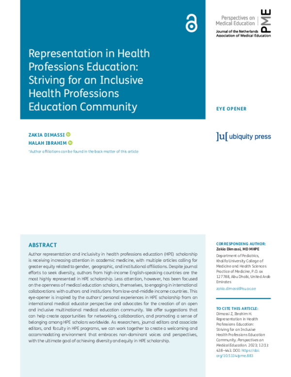 (PDF) Representation in Health Professions Education: Striving for an ...