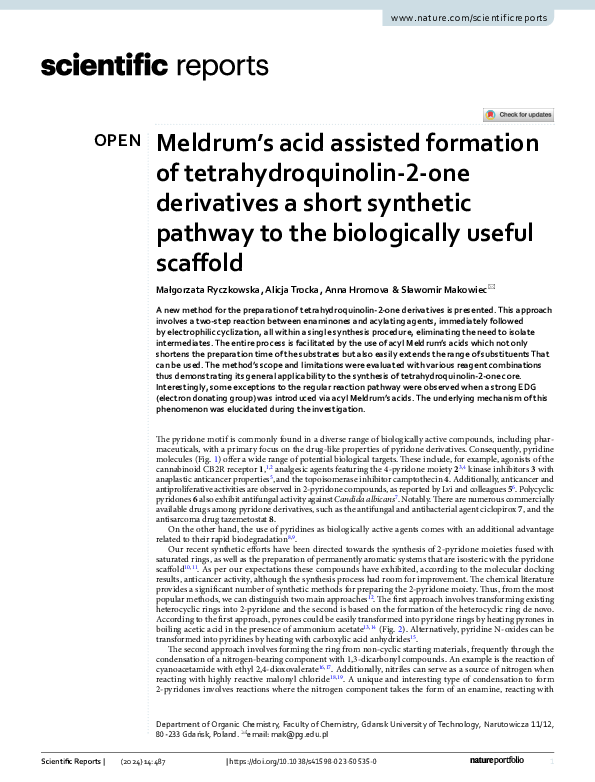 (PDF) Meldrum’s acid assisted formation of tetrahydroquinolin-2-one ...
