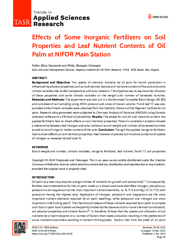 (PDF) Effects of Some Inorganic Fertilizers on Soil Properties and Leaf ...
