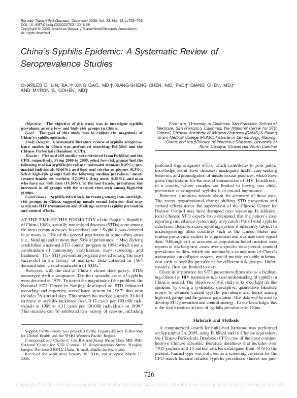 (PDF) China’s Syphilis Epidemic: A Systematic Review of Seroprevalence ...