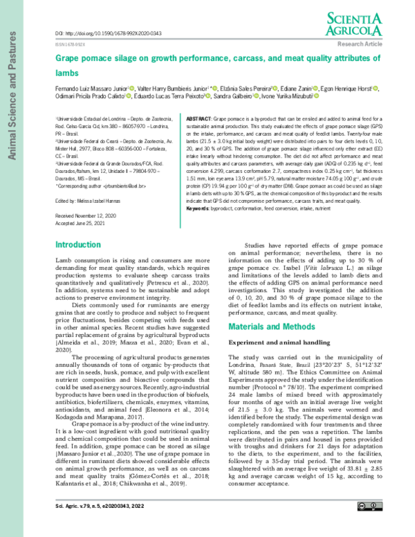 (PDF) Grape pomace silage on growth performance, carcass, and meat ...