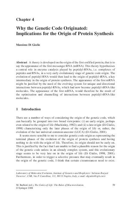 (PDF) Why the Genetic Code Originated: Implications for the Origin of ...