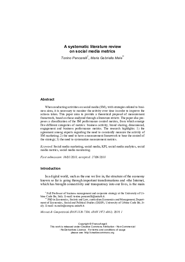 (PDF) A systematic literature review on social media metrics