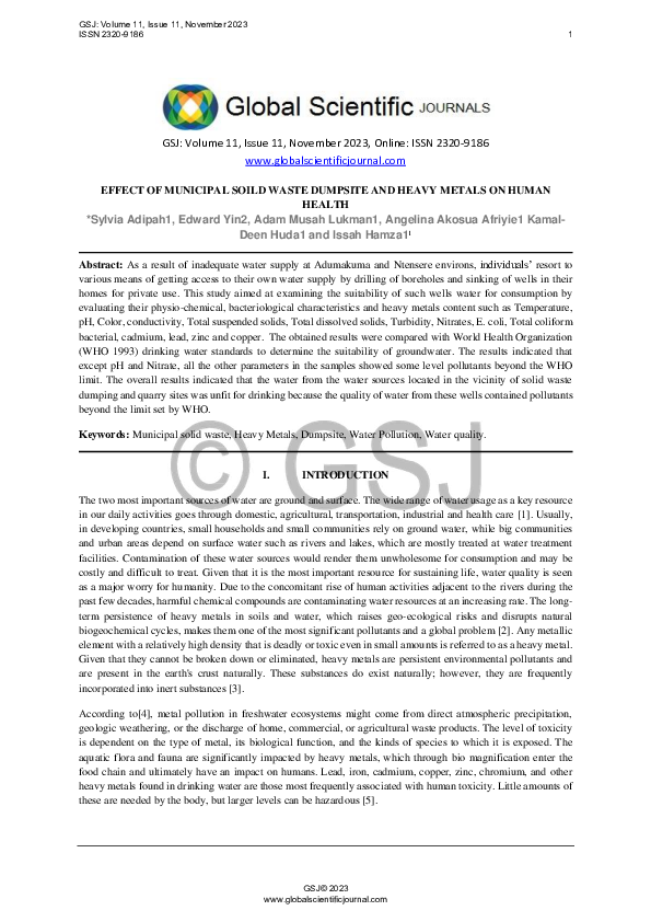 (PDF) EFFECT OF MUNICIPAL SOILD WASTE DUMPSITE AND HEAVY METALS ON ...