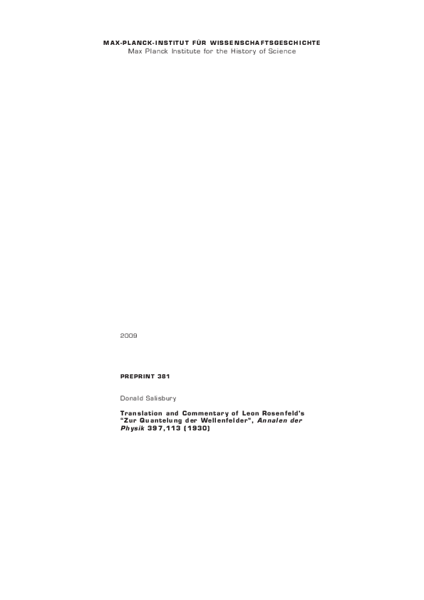 (PDF) Translation and Commentary of Leon Rosenfeld’s “Zur Quantelung ...