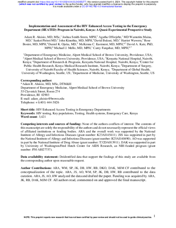 (PDF) Implementation and Assessment of the HIV Enhanced Access Testing ...